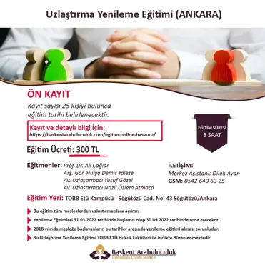 UZLAŞTIRMA YENİLEME EĞİTİMİ ANKARA ÖN KAYIT