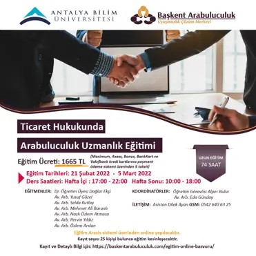 TICARET HUKUKUNDA ARABULUCULUK UZMANLIK EĞİTİMİ